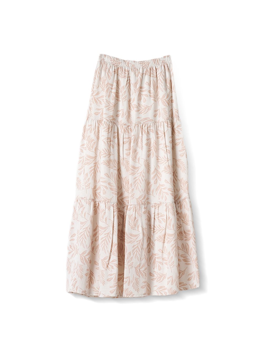 Floral Patterned Elastic Waist Skirt Beige