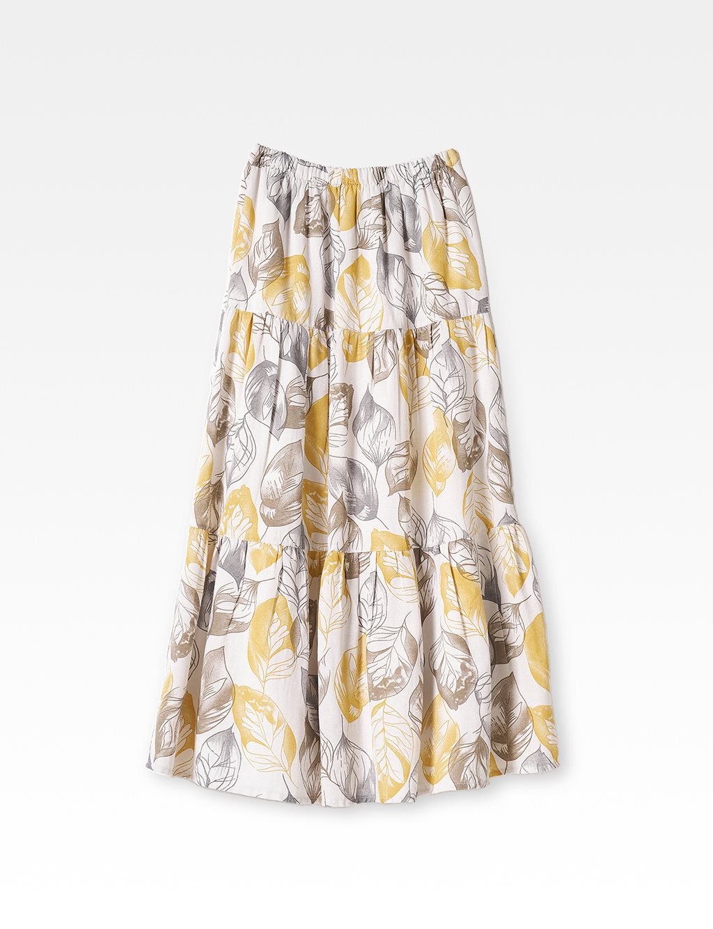 Floral Patterned Elastic Waist Skirt Yellow