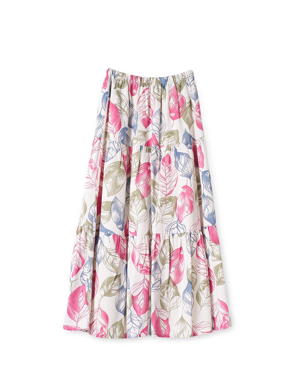 Floral Patterned Elastic Waist Skirt Pink