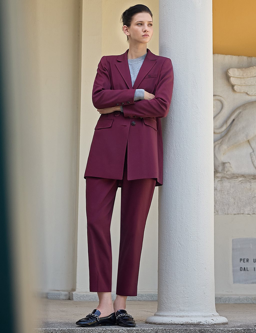 Waist Gathered Double Suit Claret Red