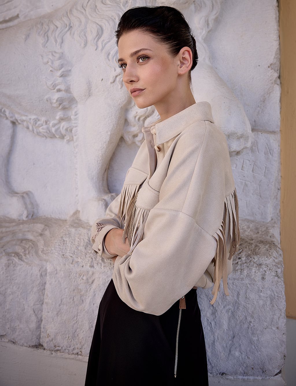 Suede Tunic with Flap Pockets Stone