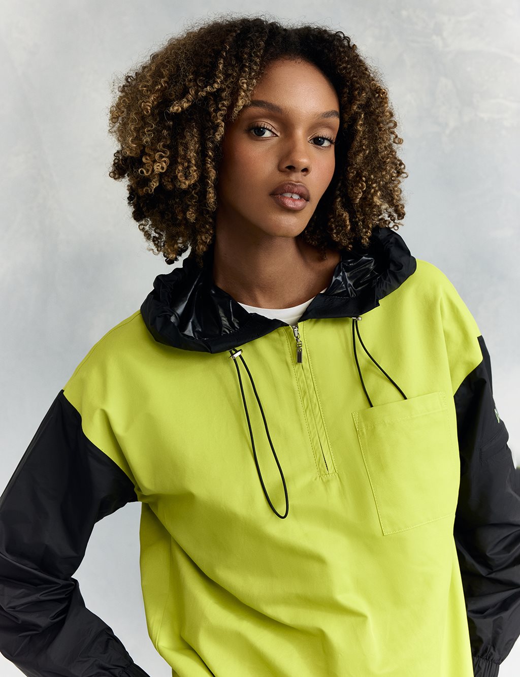 Hooded Fabric Mixed Sweatshirt Pistachio Green