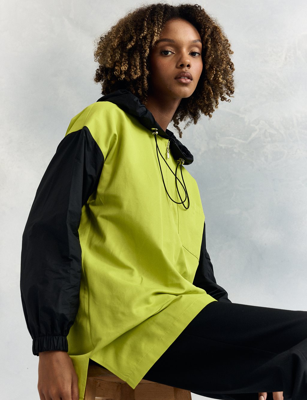 Hooded Fabric Mixed Sweatshirt Pistachio Green