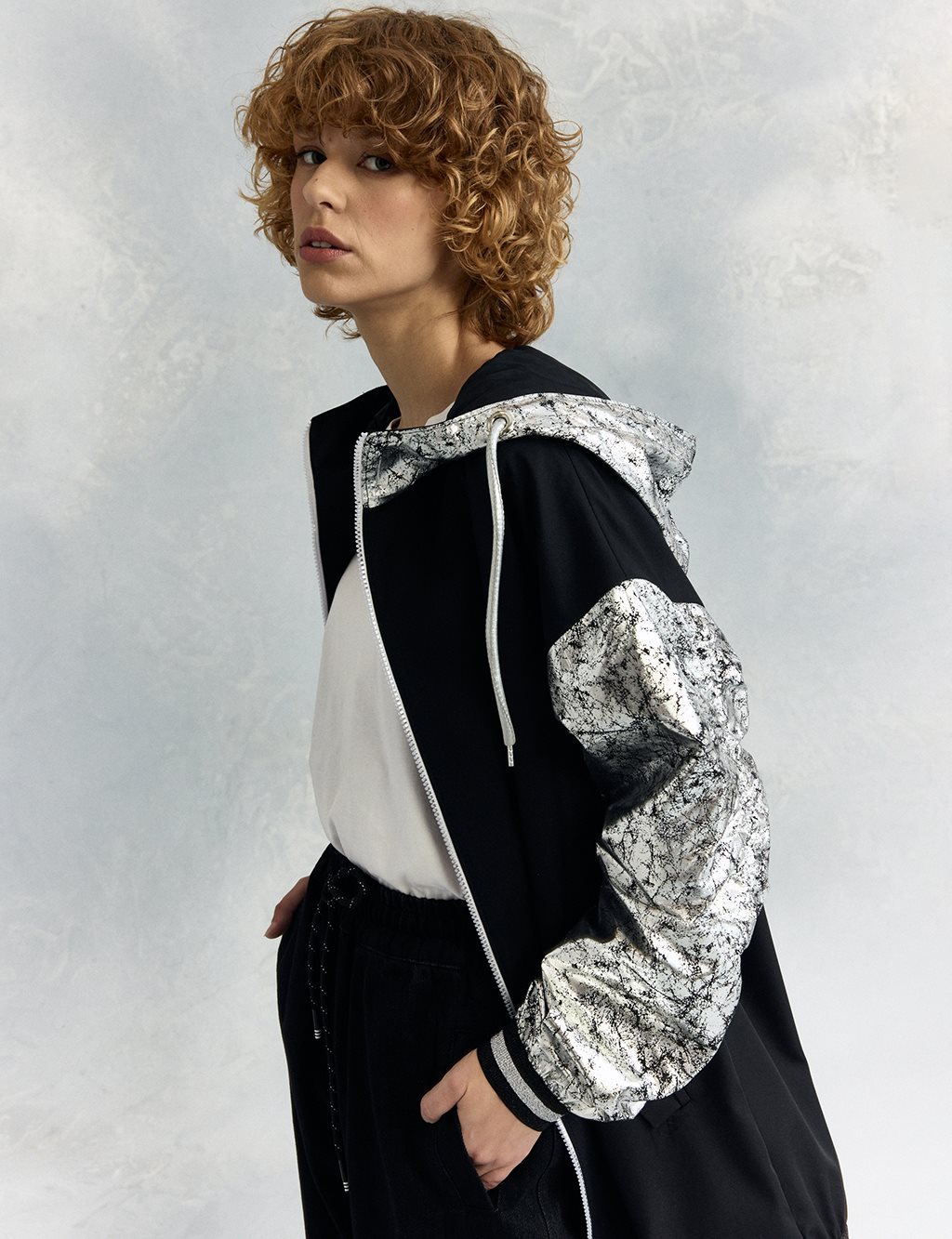 Foil Coated Detailed Jacket Black