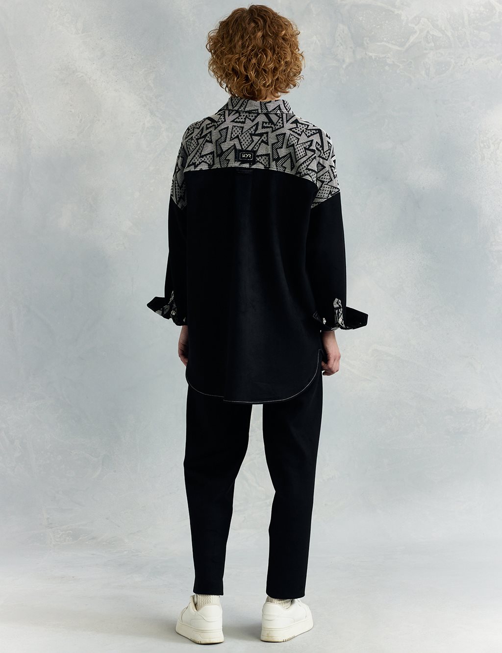 Fabric Garnished Suede Tunic Black