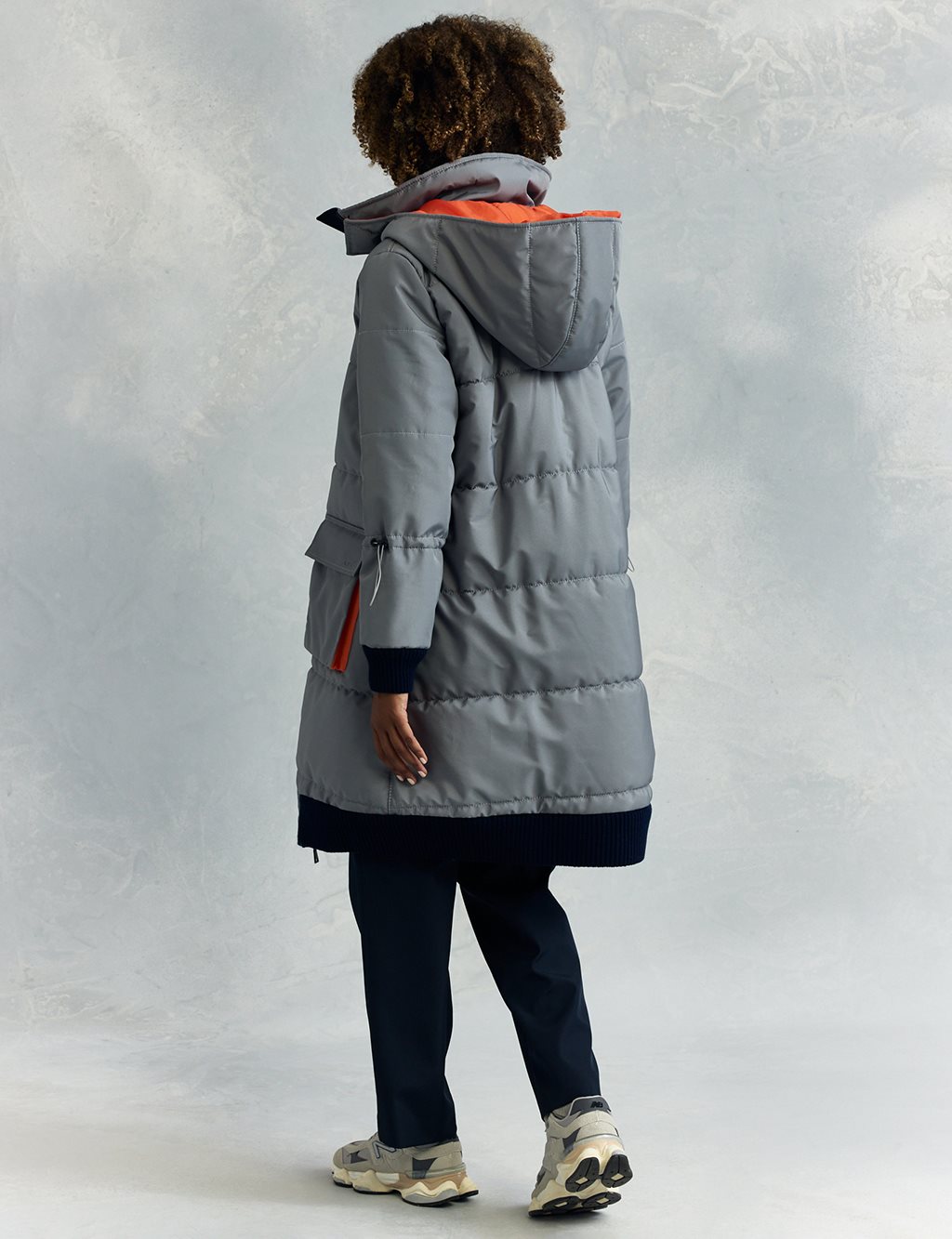 Fabric Garnished Quilted Anorak Coat Dirty Blue