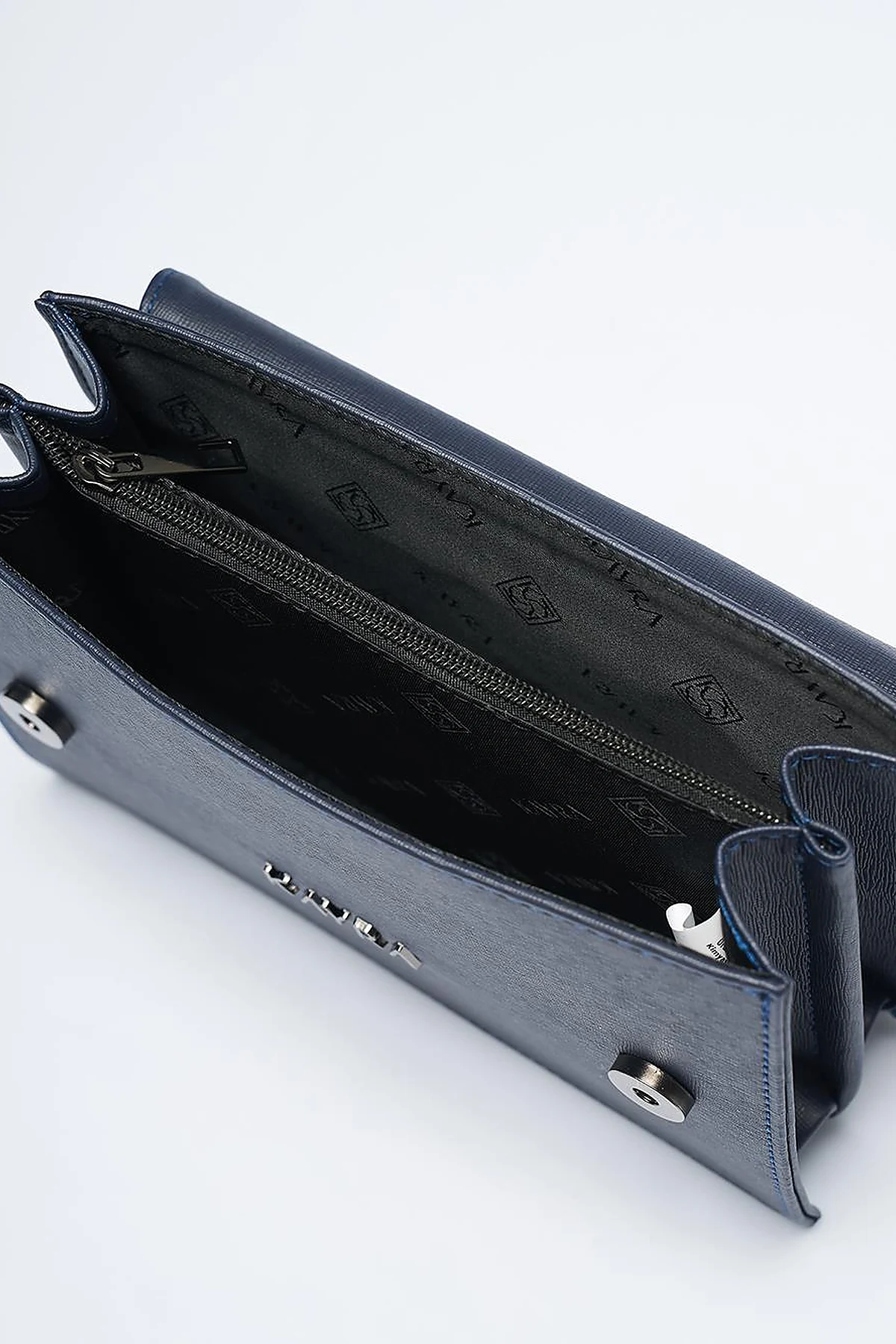 Designed Chain Handle Bag with Cover Navy Blue