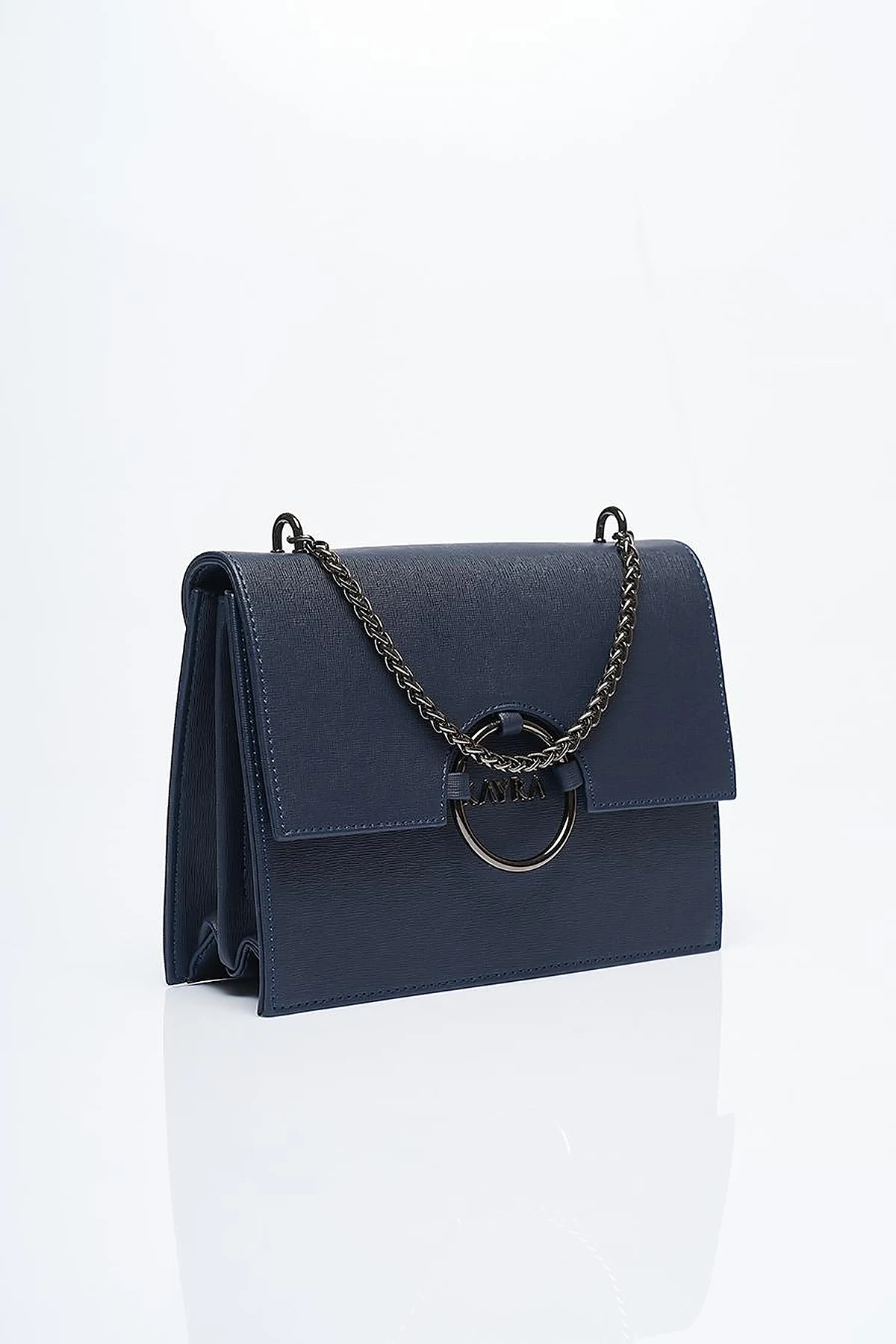 Designed Chain Handle Bag with Cover Navy Blue