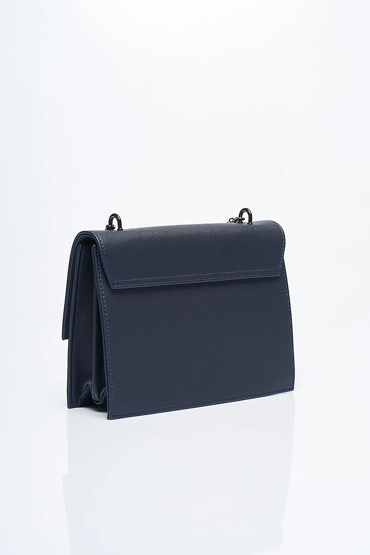 Designed Chain Handle Bag with Cover Navy Blue