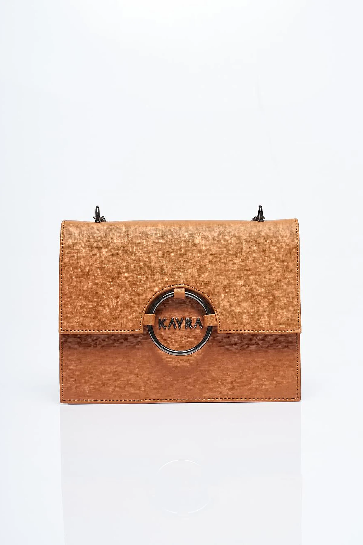Designed Chain Handle Bag with Cover Tan