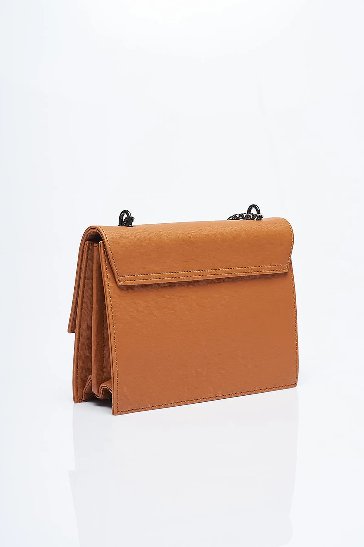 Designed Chain Handle Bag with Cover Tan