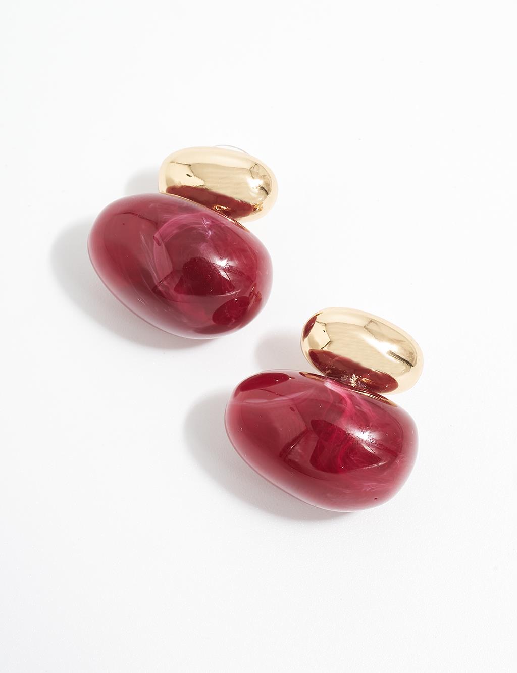 Natural Stone Figured Earring Claret Red