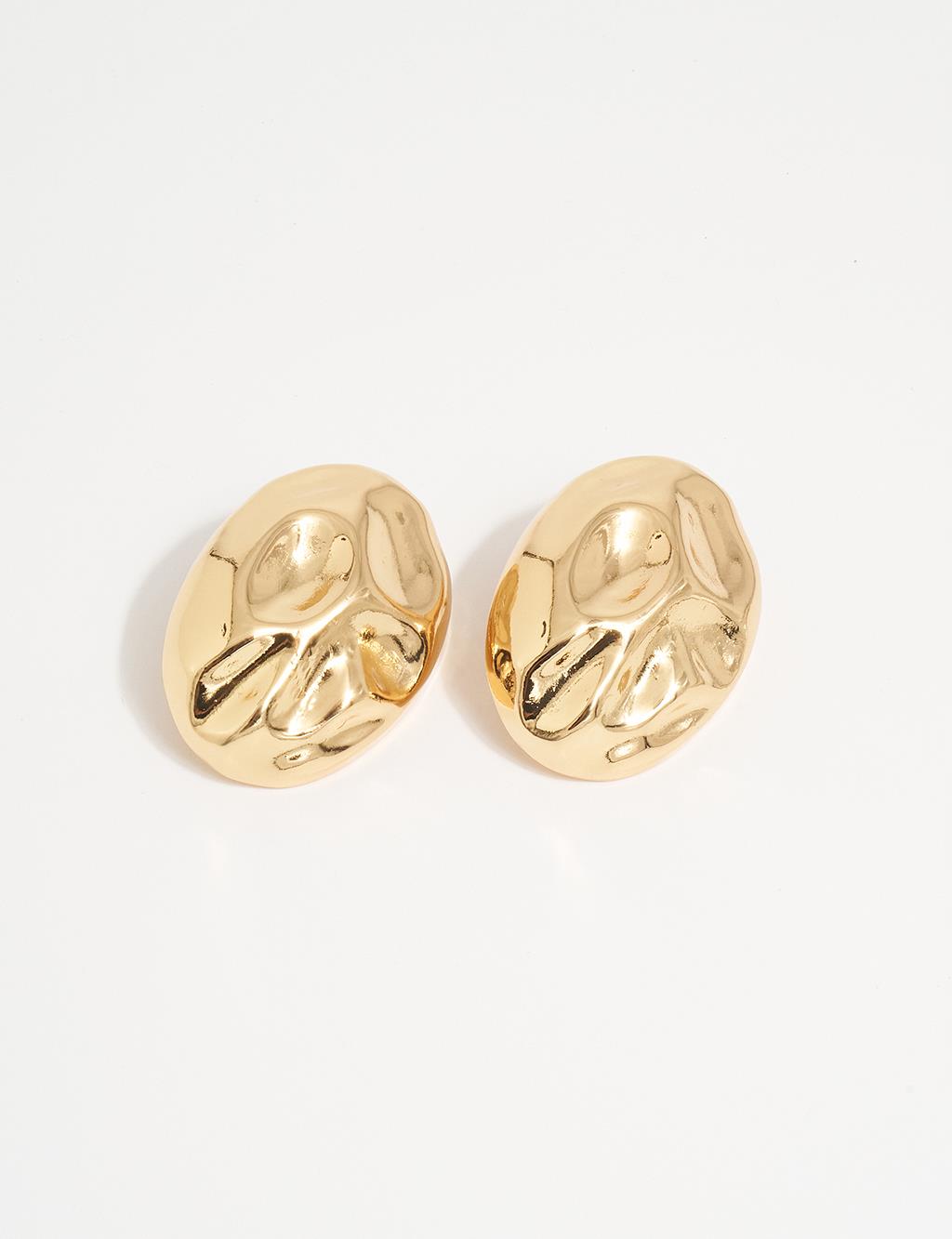 Oval Patterned Earring Gold