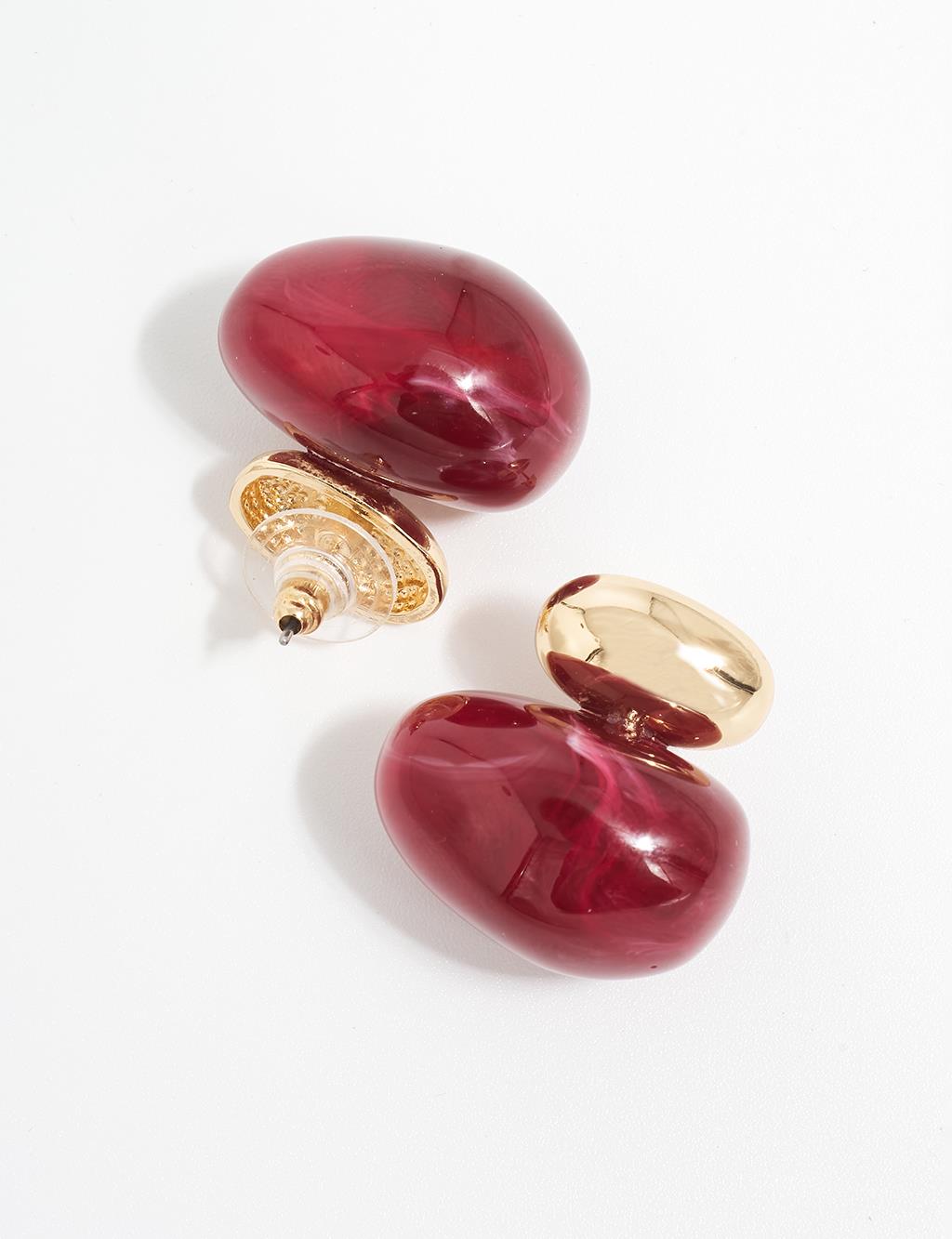 Natural Stone Figured Earring Claret Red