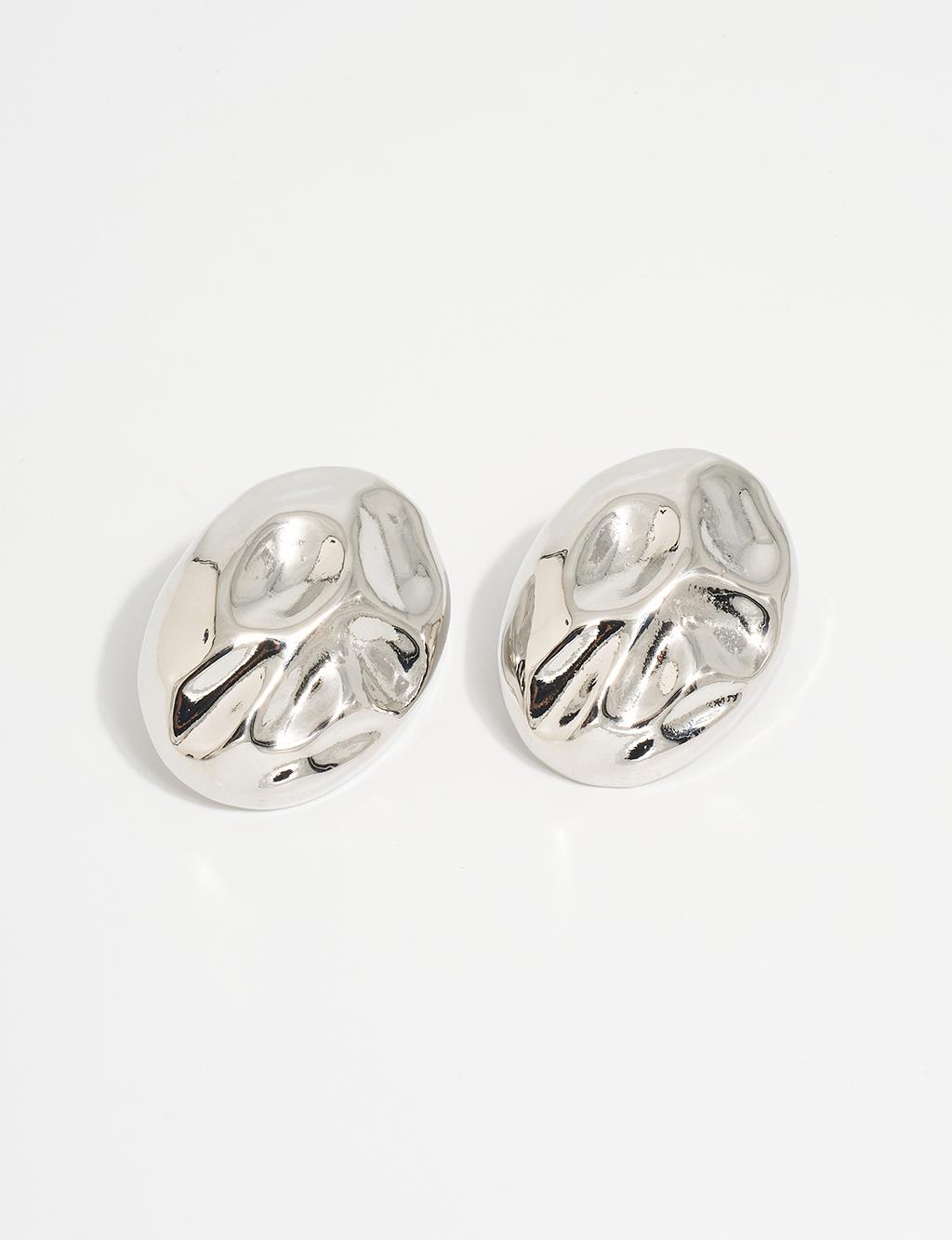 Oval Patterned Earring Silver