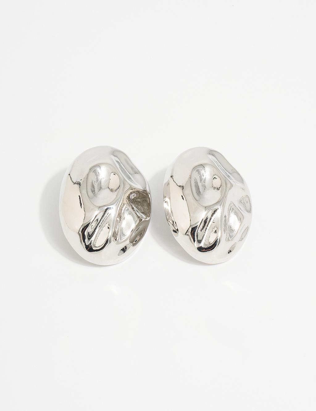 Oval Patterned Earring Silver