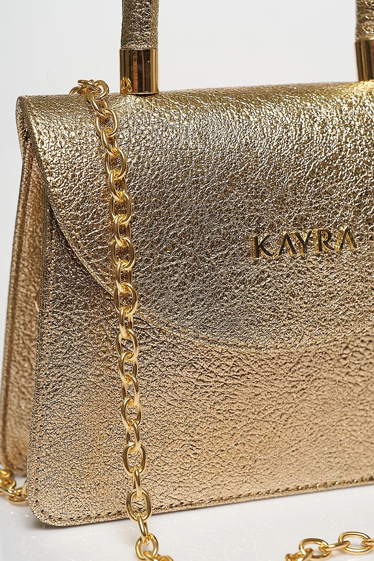 Kapaklı Mini Çanta Gold
