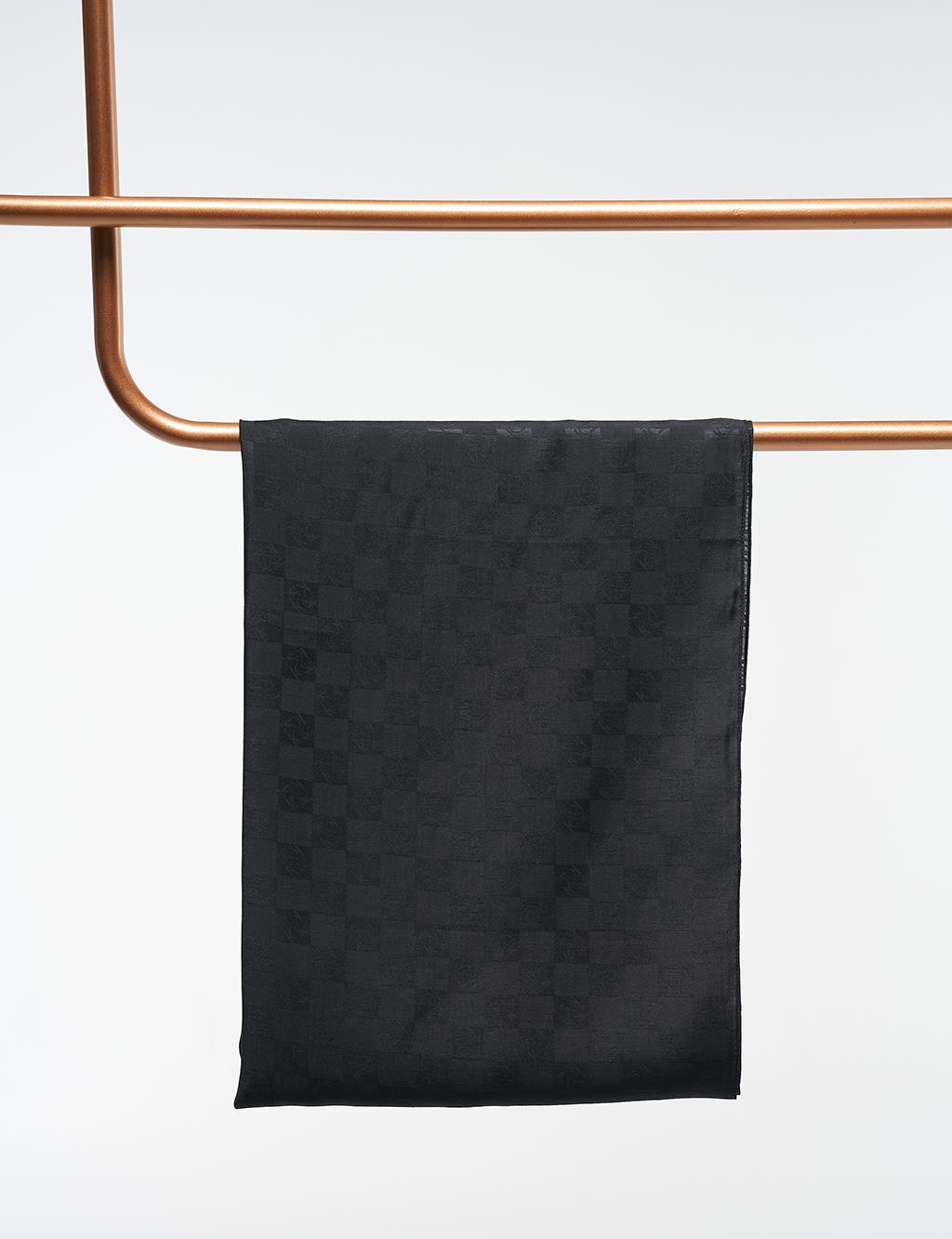 Monogram Patterned Wool Silk Shawl Black