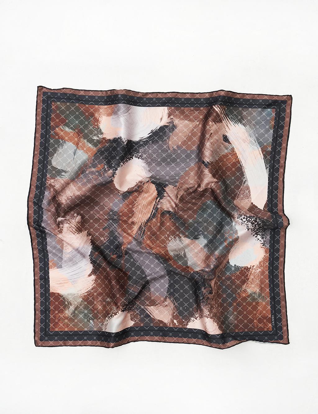 Brush Patterned Scarf Dark Coffee