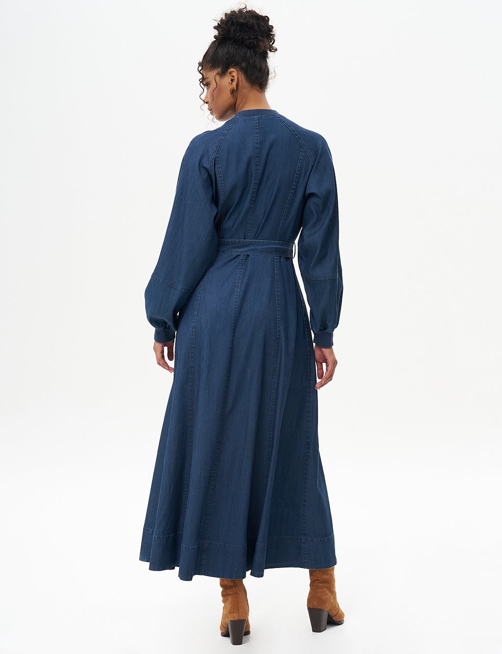 Belted Lyocell Dress Navy Blue