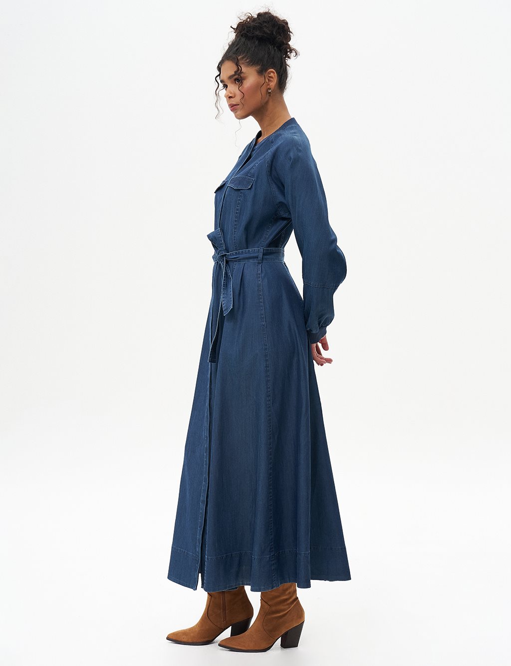 Belted Lyocell Dress Navy Blue