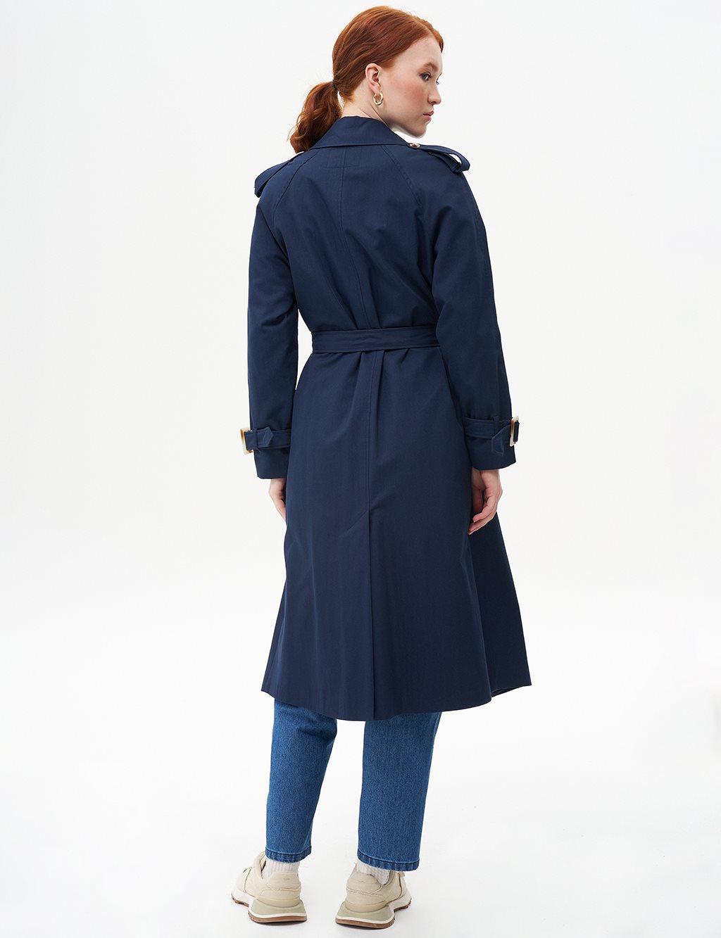 Belted Detailed Double Breasted Cape Dark Navy