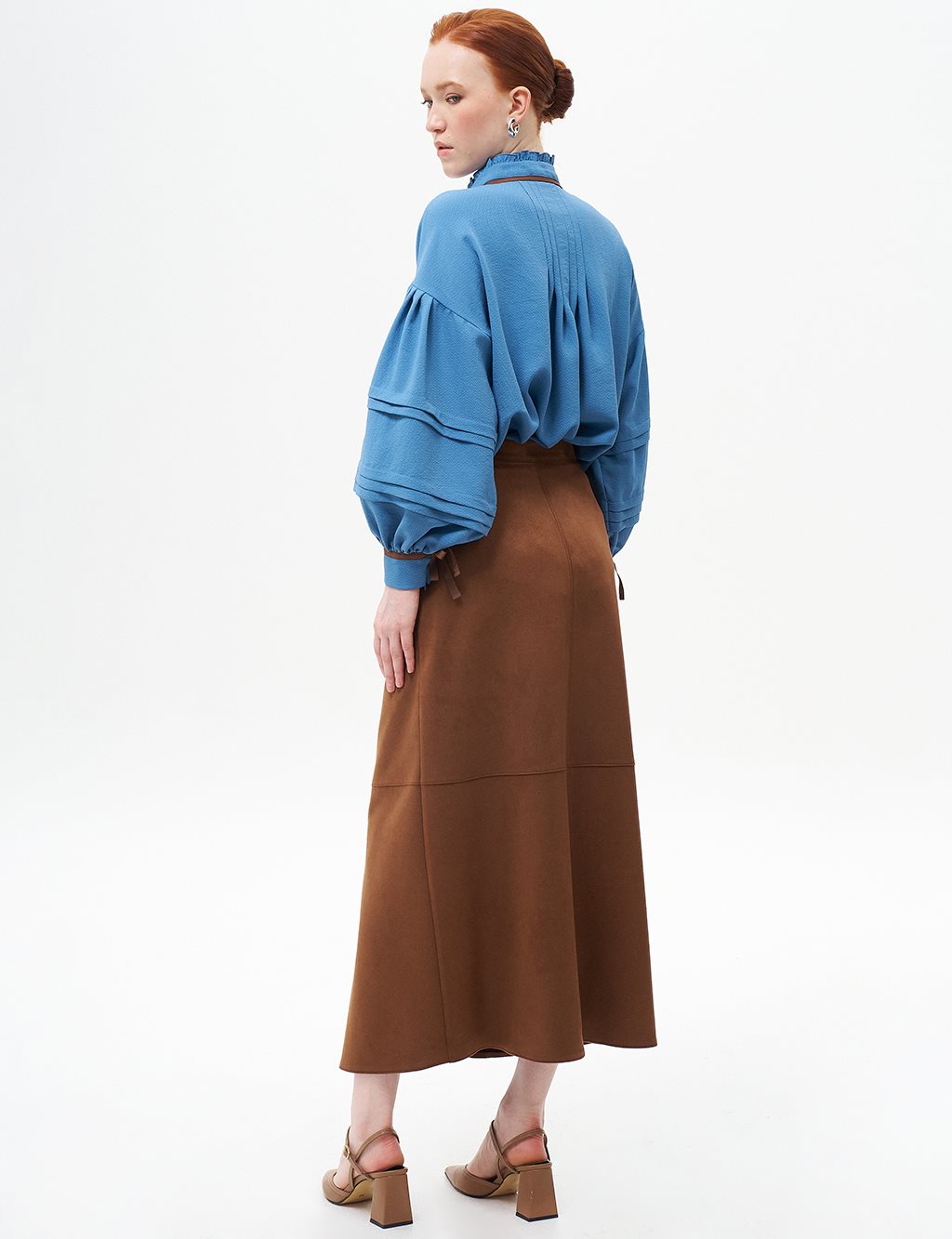 Seam Suede Skirt with Detail Coffee