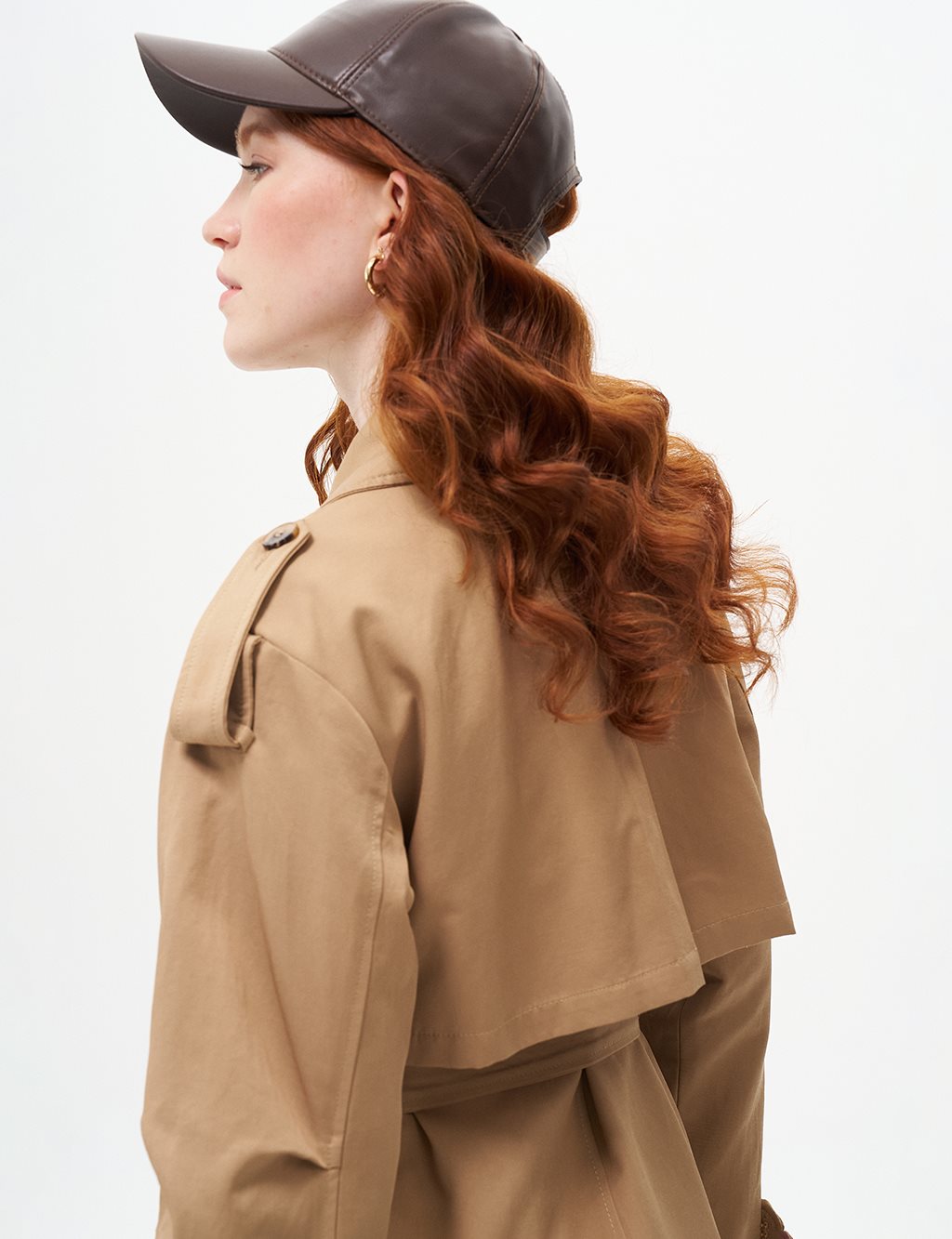 Belted Cape with Epaulette Detail Beige