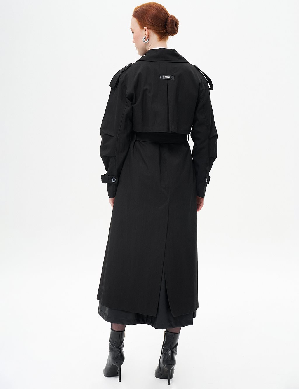 Belted Cape with Epaulette Detail Black