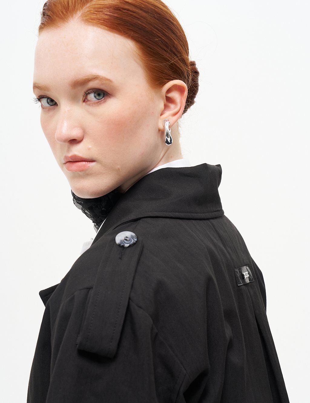 Belted Cape with Epaulette Detail Black