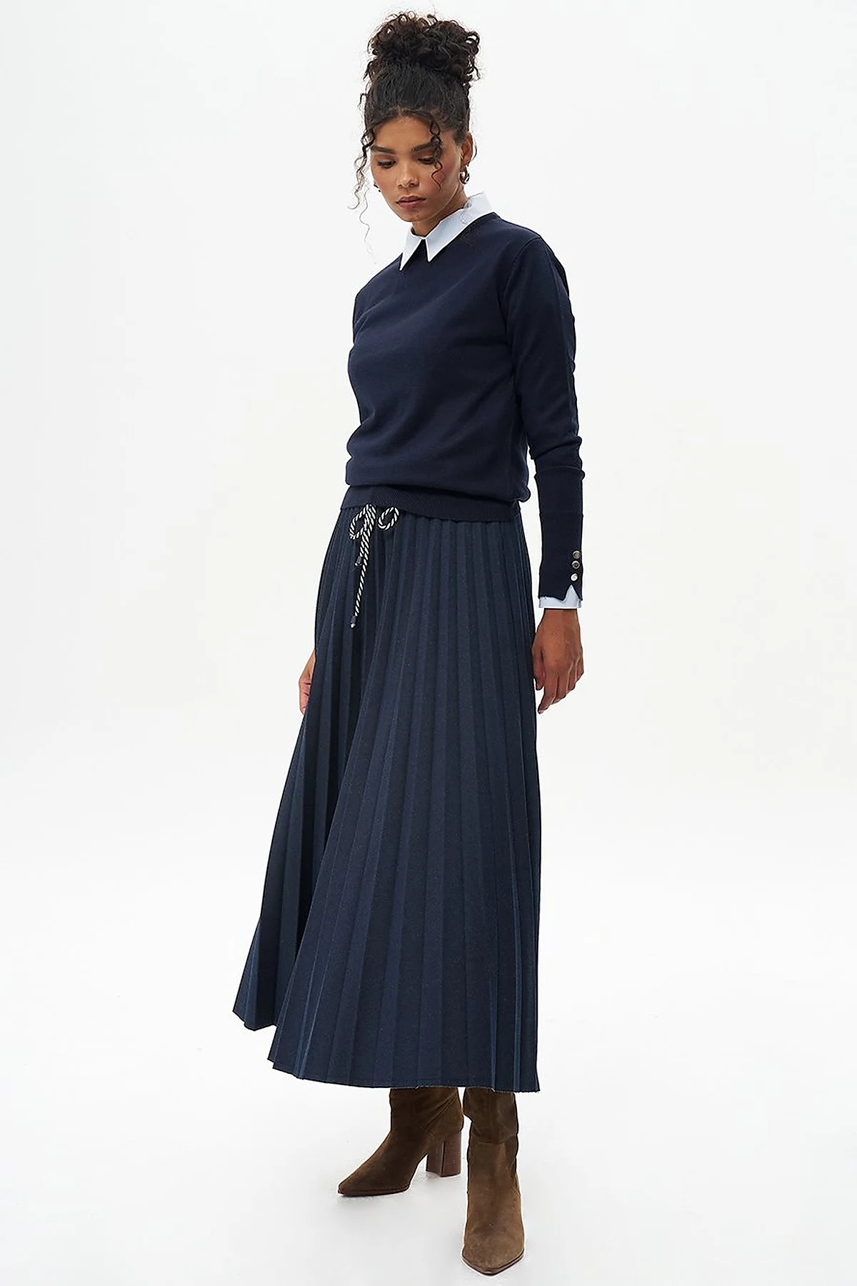 Lace Pleated Skirt Navy Blue