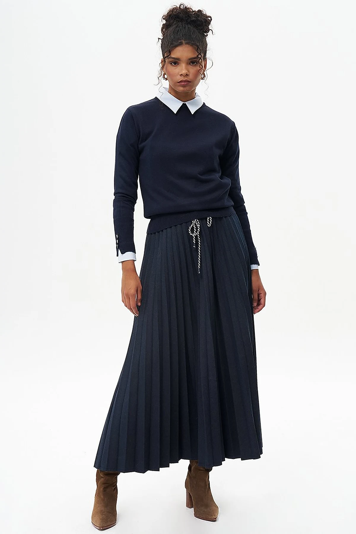 Lace Pleated Skirt Navy Blue
