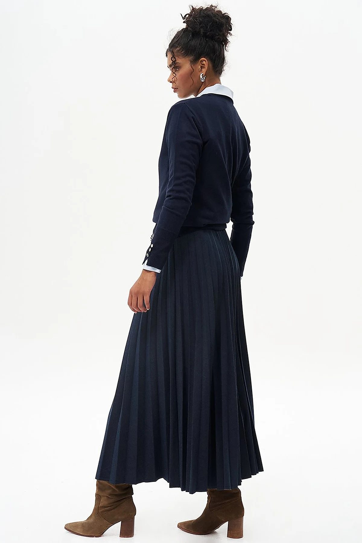 Lace Pleated Skirt Navy Blue