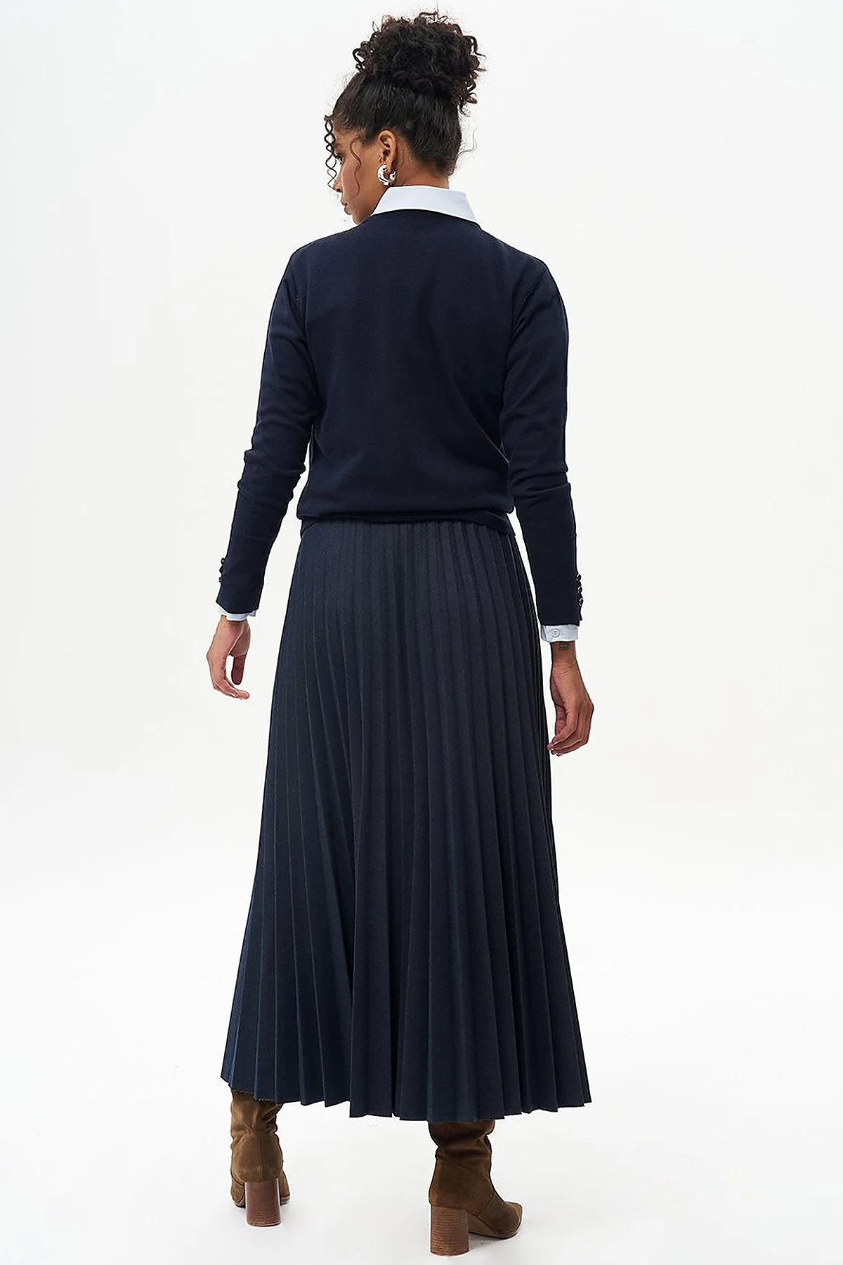 Lace Pleated Skirt Navy Blue