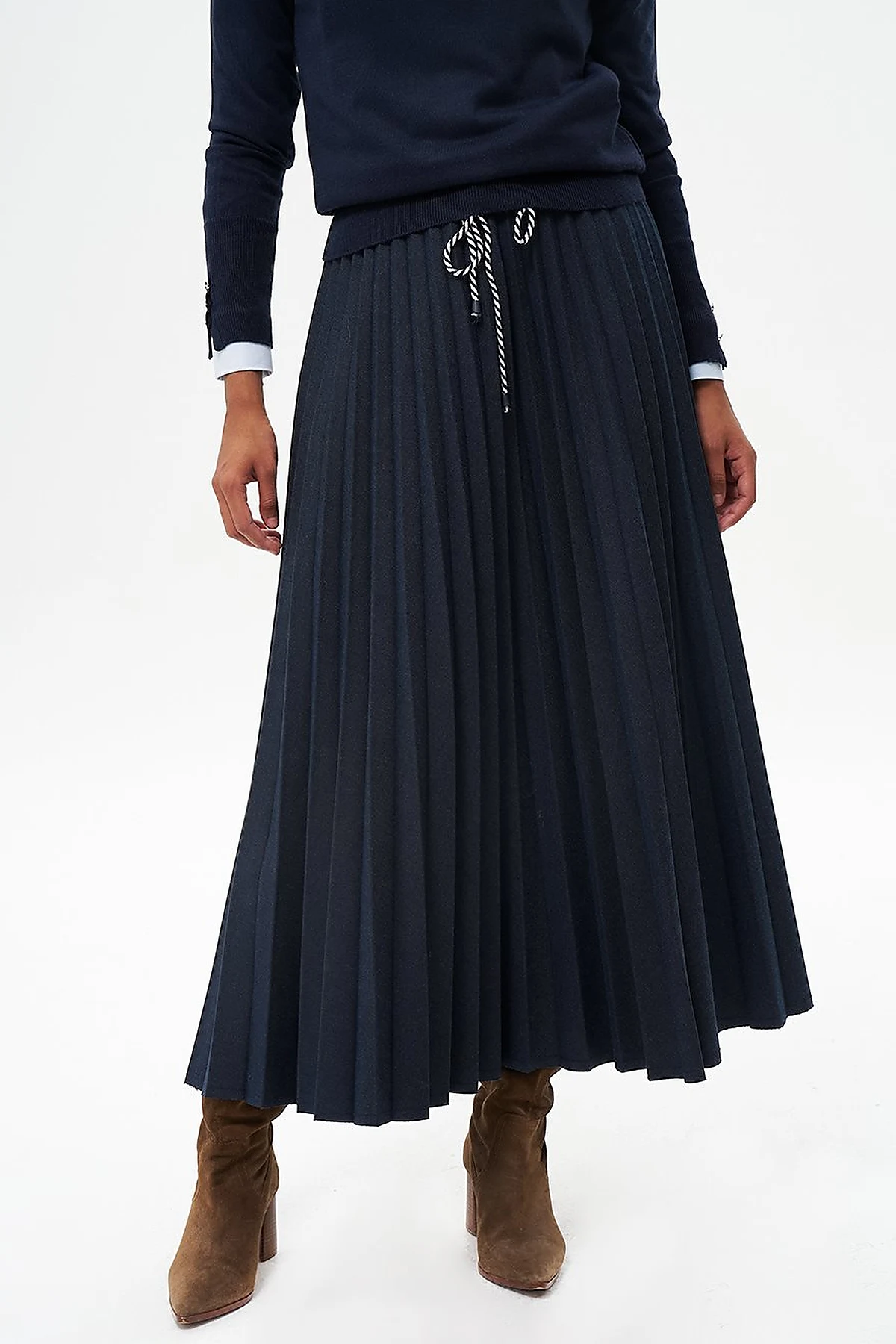 Lace Pleated Skirt Navy Blue