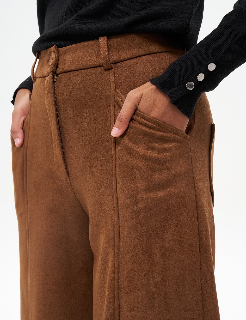 Suede Pants with Elastic Waist Camel