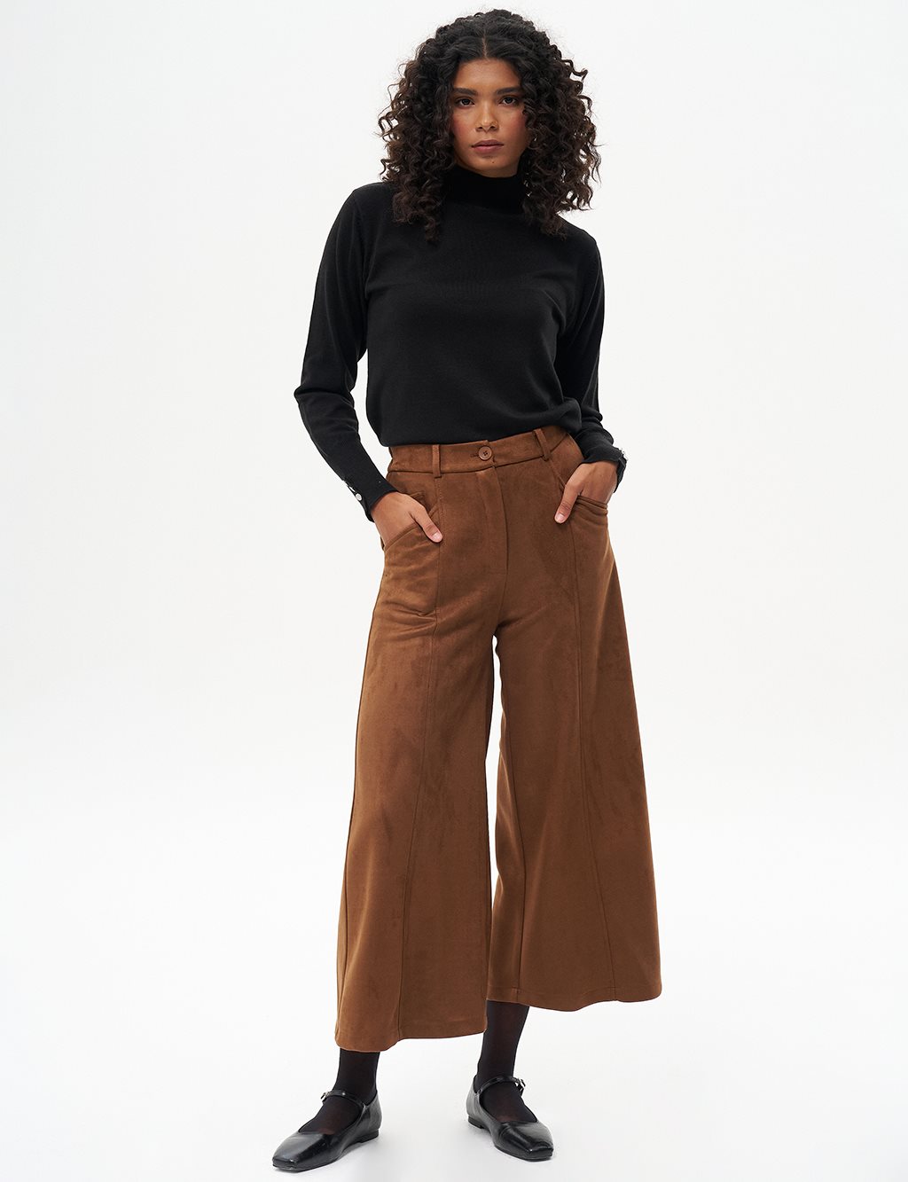 Suede Pants with Elastic Waist Camel