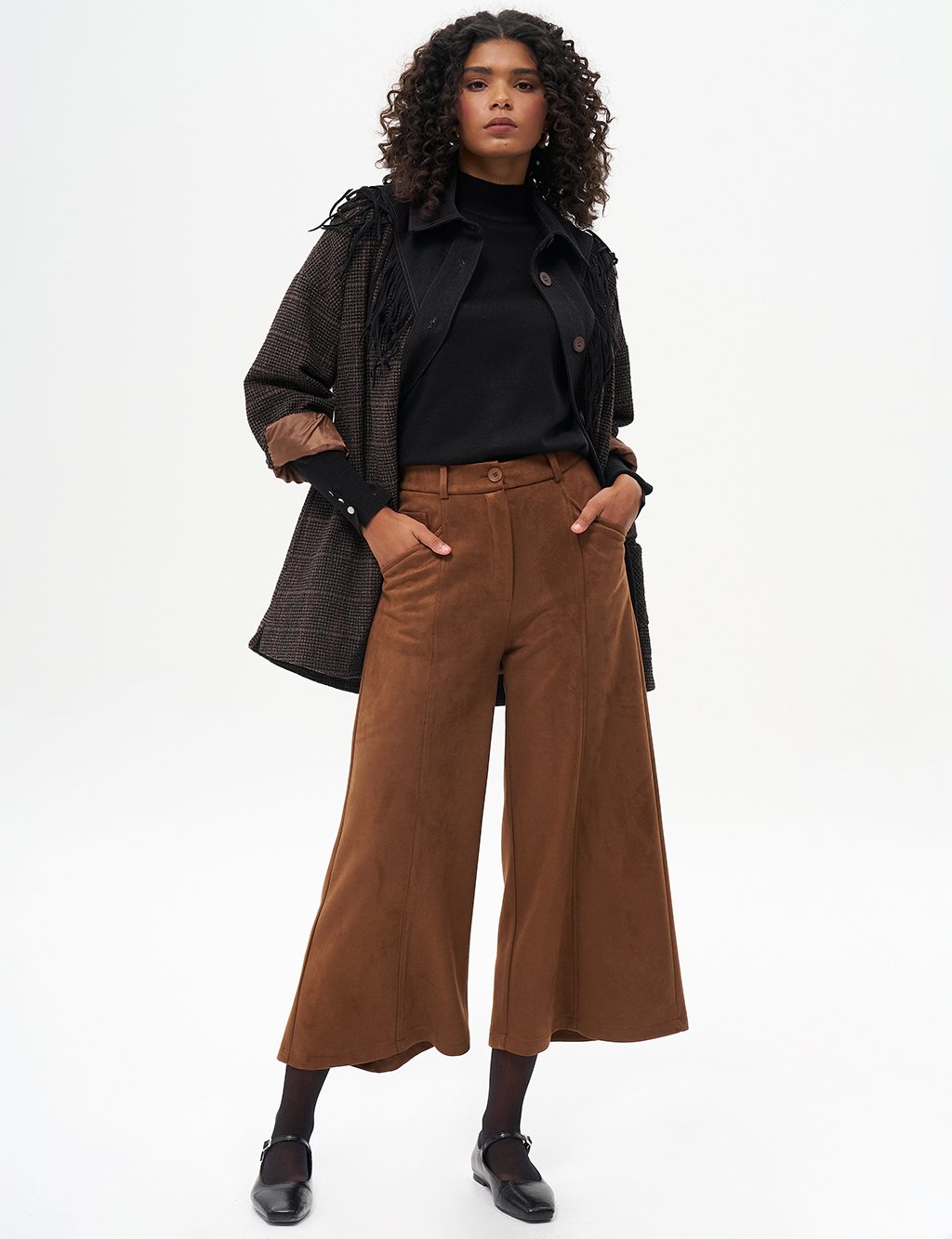 Suede Pants with Elastic Waist Camel