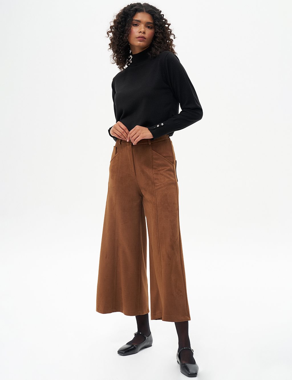 Suede Pants with Elastic Waist Camel