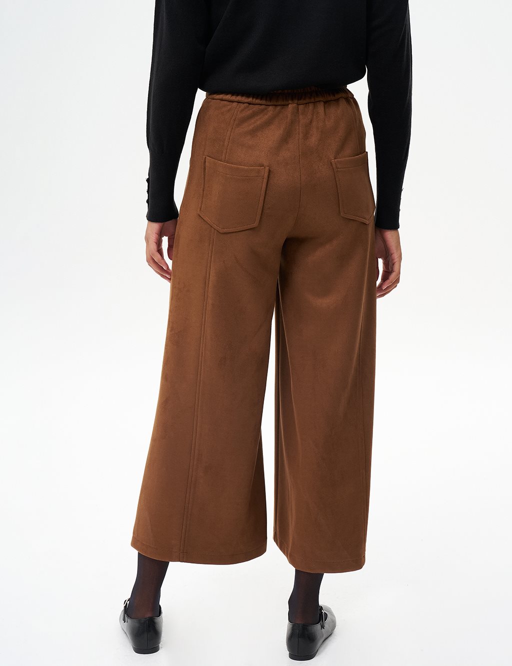 Suede Pants with Elastic Waist Camel