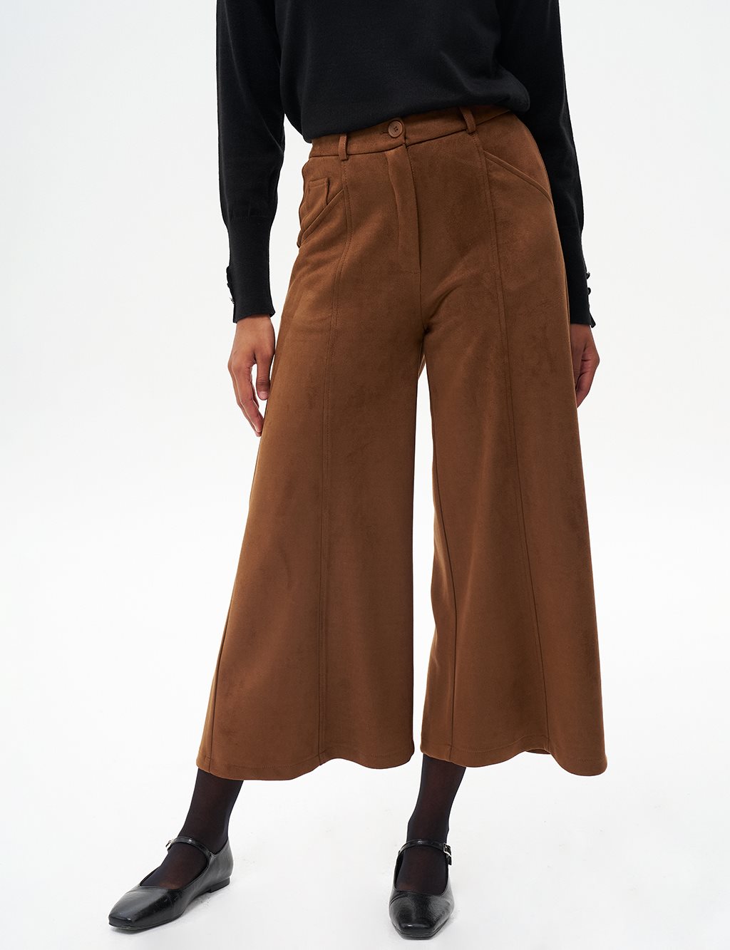 Suede Pants with Elastic Waist Camel