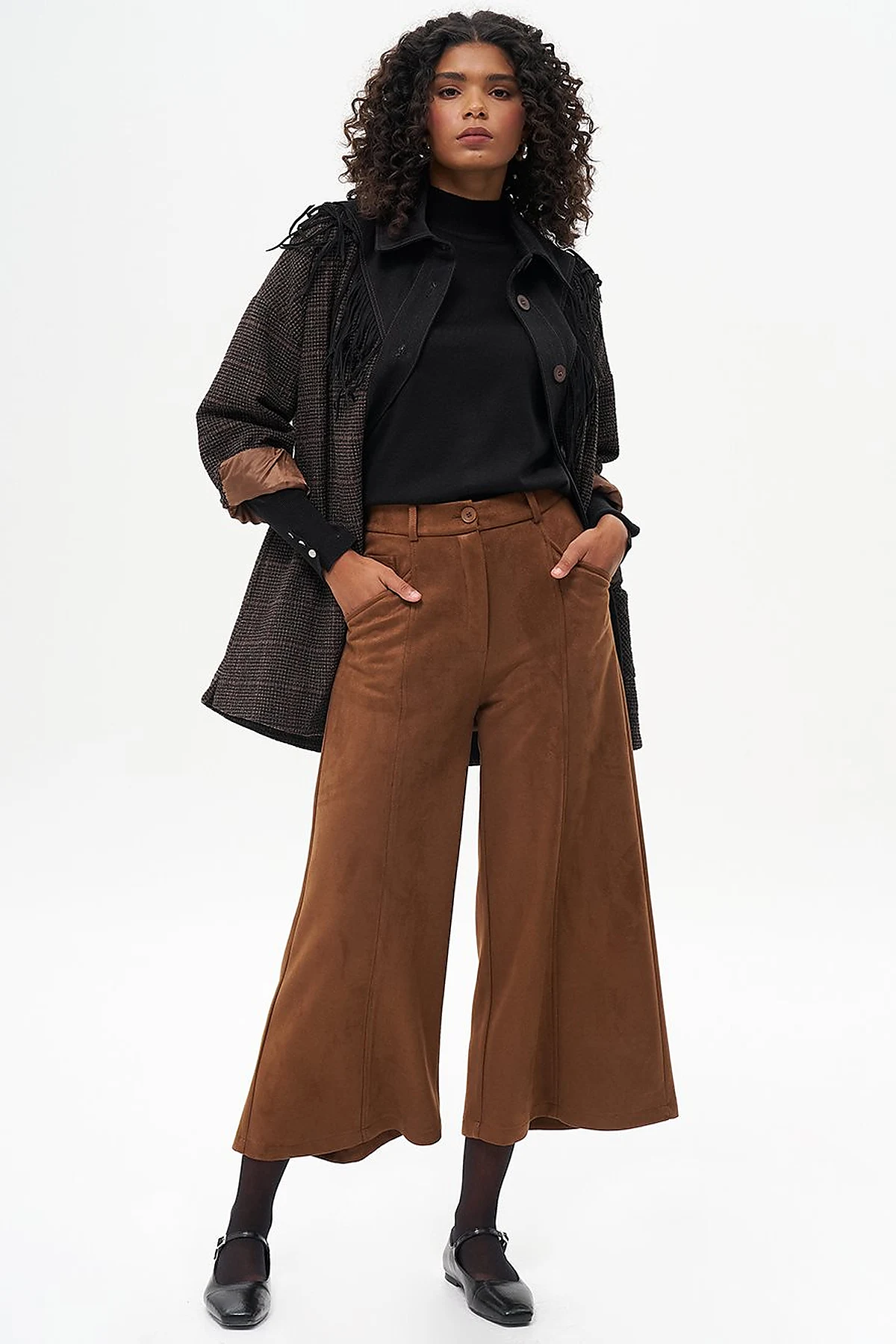 Beli Lastikli Süet Pantolon Camel