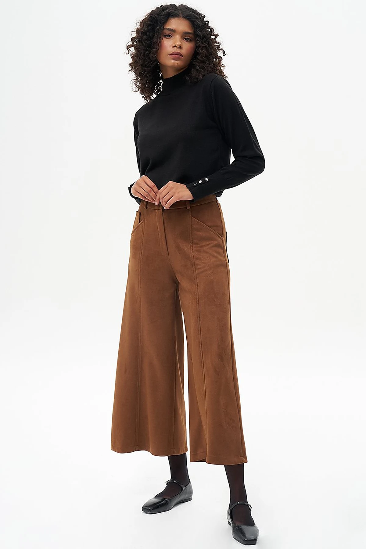 Beli Lastikli Süet Pantolon Camel