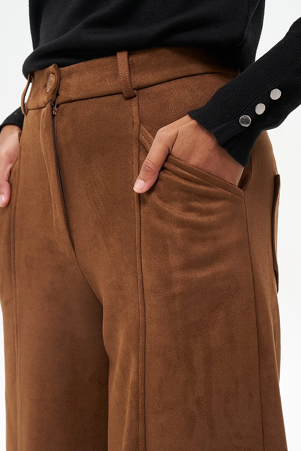 Beli Lastikli Süet Pantolon Camel
