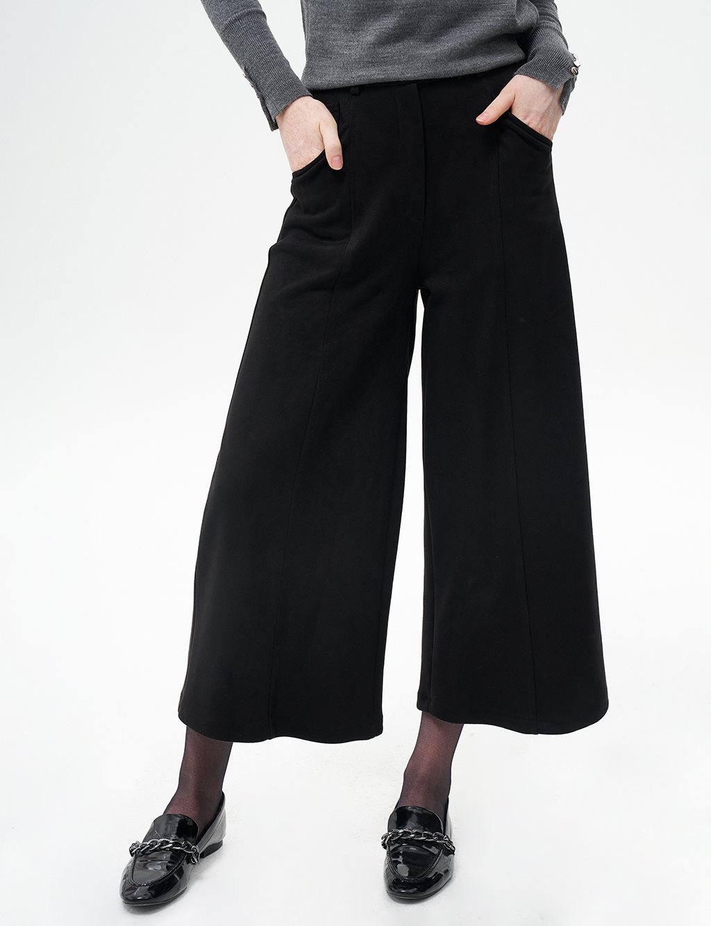 Suede Pants with Elastic Waist Black