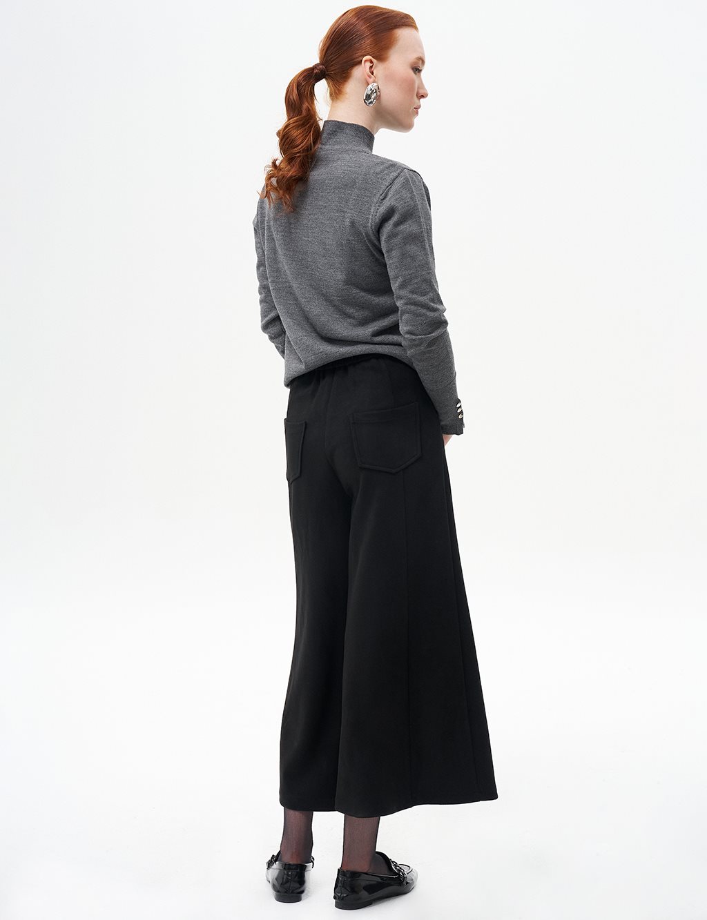 Suede Pants with Elastic Waist Black