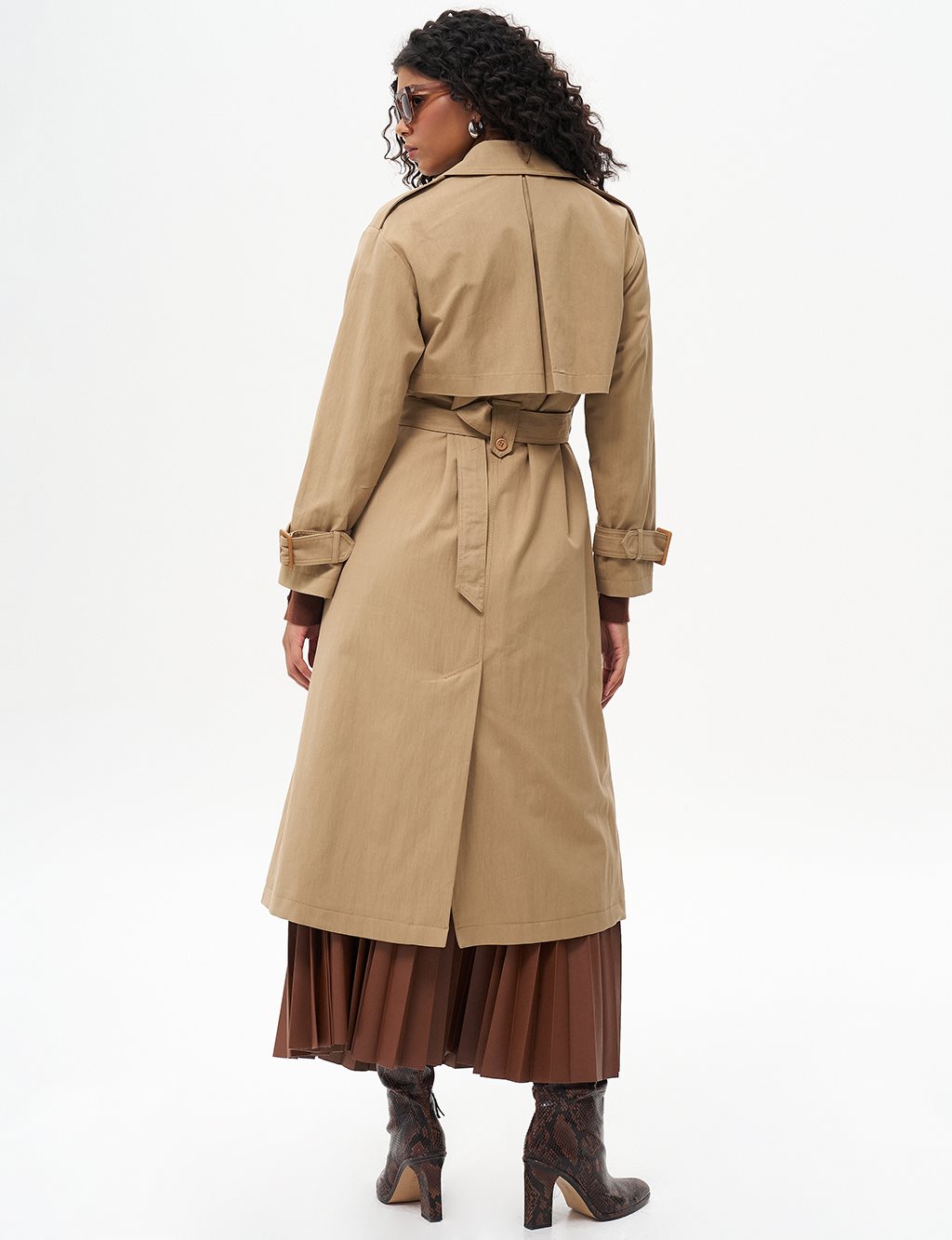 Belted Cape with Epaulette Detail Beige