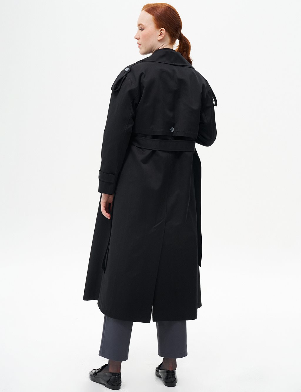 Double Breasted Cape with Epaulette Detail Black