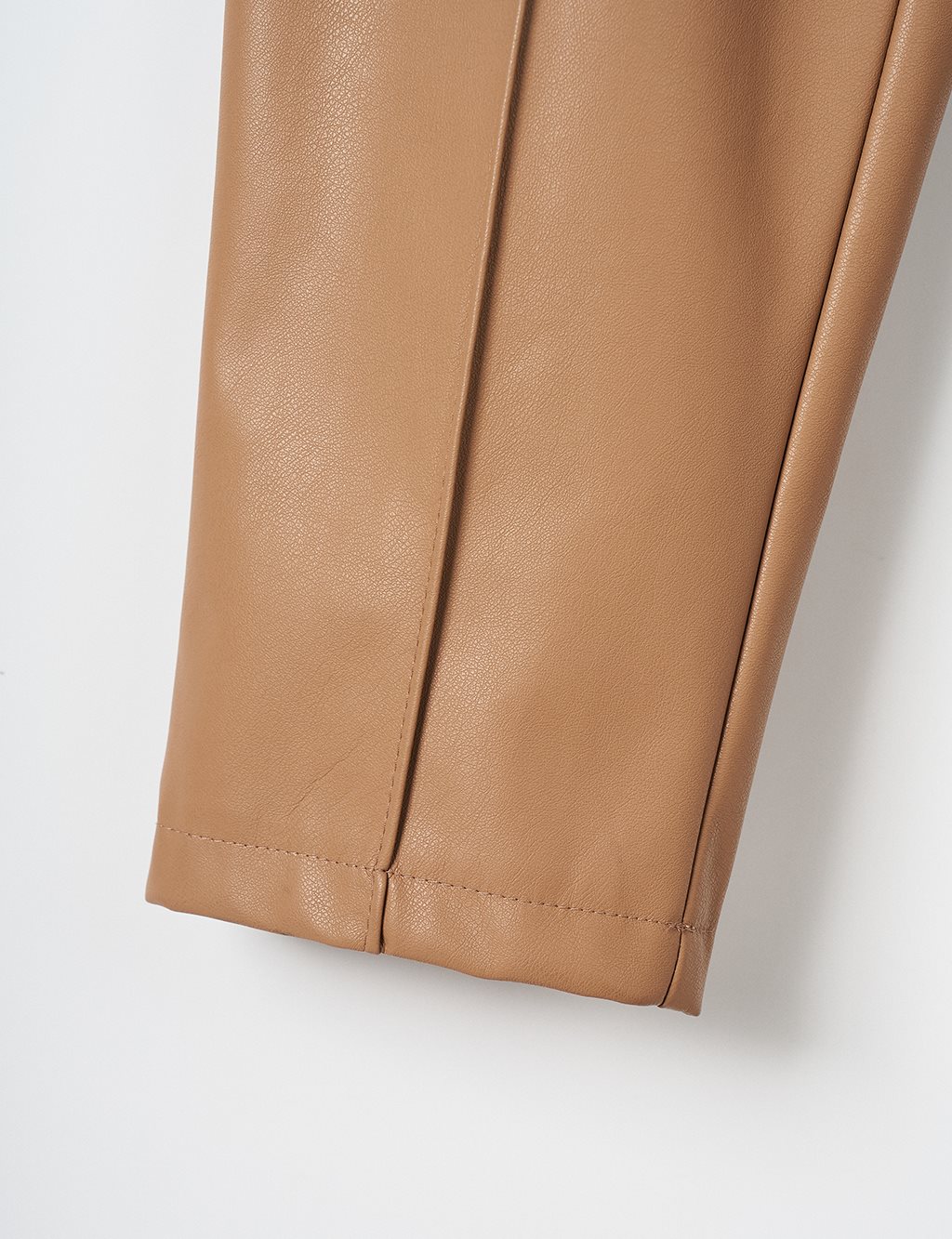 Waist Elastic Faux Leather Trousers Beige