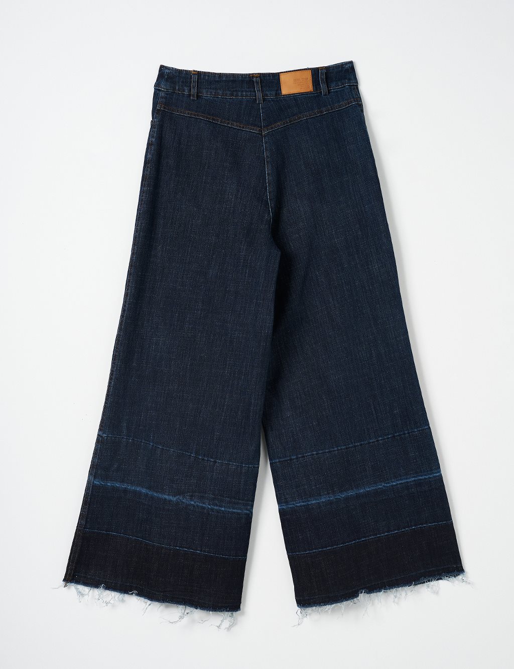 Frayed Leg Denim Trousers Navy Blue